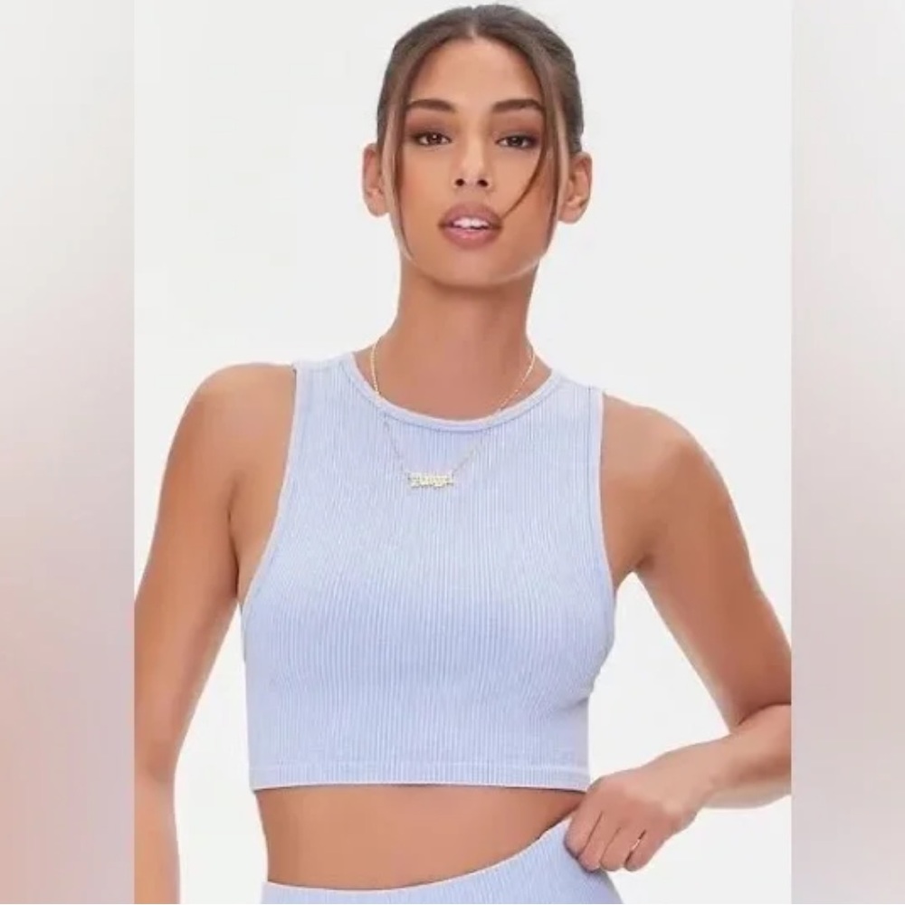 Ribbed blue sleeveless crop tank top